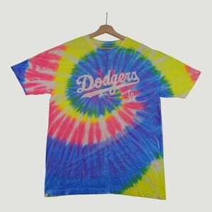 Los Angeles Dodgers Tie Dye Tee Mens L Rainbow Spiral MLB Baseball Shirt